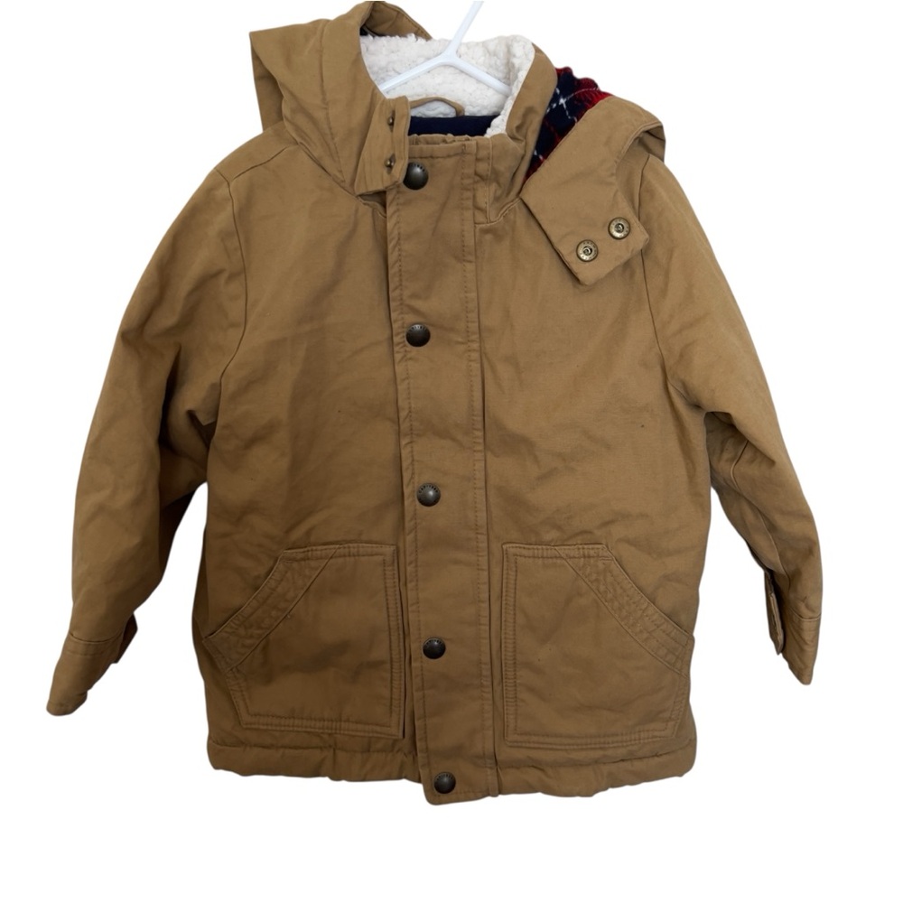 Baby Gap Boys Tan Utility Field Fleece Hooded Winter Jacket Size 3T